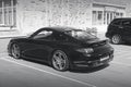 Kiev, Ukraine - June 8, 2017: Black and white photo. Porsche 911 Turbo in private parking lot