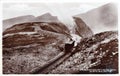 Vintage black and white photo postcard of Snowdon Mountain Railway, North Wales 1900s Royalty Free Stock Photo