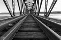 Black and white photo of railway bridge. Royalty Free Stock Photo