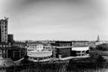 Black and white photo of a refirbished building of Beringen coal mine series limburg