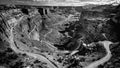 Black and White Photo of the White Rim Road and Shafer Trail in Canyonlands National Park Royalty Free Stock Photo