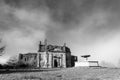 Black and white phoo of ruins of ancient catholic church in an italian rural area Royalty Free Stock Photo
