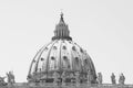 Black and white photo of Saint Peter`s Basilica in St. Peter`s Square, Vatican City. Vatican Museum, Rome