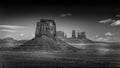 Black and White Photo of the sandstone formations of West Mitten Butte viewed from Artist Point in Monument Valley Royalty Free Stock Photo