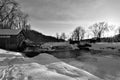 1850 Hyde Wisconsin Mill dam at sunset on a cold February day