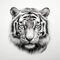 Realistic Tiger Portrait Tattoo Drawing In Black And White Royalty Free Stock Photo