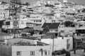 Black and white photo of skewed urbanization Royalty Free Stock Photo