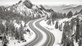 A black and white photo of a snow covered road, AI Royalty Free Stock Photo