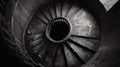 A black and white photo of a spiral staircase in an old building, AI Royalty Free Stock Photo