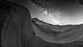 Black and White photo with the Starry Sky of the Milky Way over Owl Canyon Royalty Free Stock Photo