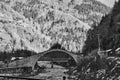 Black and white photo, stone and ancient bridge