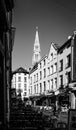 Black and white photo of a streetscene in Brussels Royalty Free Stock Photo