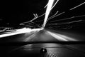 black and white photo taken in a car, increasing the shutter speed is given the movement effect