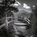 Black and white photo of a trail in Garden of The Gods National Park