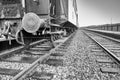 Black and white photo of train tracks Royalty Free Stock Photo