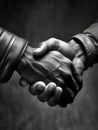 Black and white photo of two men shaking hands