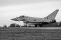 Black and white photo of Typhoon 438 cleared for take off at RAF Coningsby - stock photo Royalty Free Stock Photo