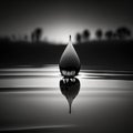 a black and white photo of a water droplet in the middle of a lake. Royalty Free Stock Photo