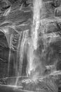 Black and white photo of a waterfall, Yosemite National Park, US Royalty Free Stock Photo