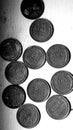 Black and white photo of wheat pennies Royalty Free Stock Photo