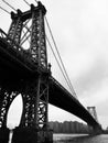 Black and White photo of the Williamsburg Bridge from the Brooklyn side Royalty Free Stock Photo