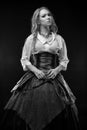 Black and white photo of woman in fantasy dress Royalty Free Stock Photo
