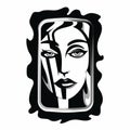 Bold And Chicano-inspired Art Nouveau Woman Face In Black And White