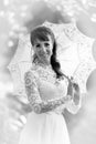 Black and white photo of a woman in a white dress Royalty Free Stock Photo