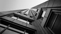 Abstract Architecture of a Building Photographed from Ground Up Vanishing Perspective - Black and White