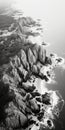 Delicately Rendered Black And White Aerial View Photography Of Rocky Beach