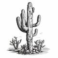 Ink Sketch Of A Cactus In A Desert: Sculptural Engraving Meets Classic Americana