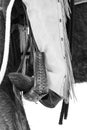 Black and white photograph of cowboy boots and spurs Royalty Free Stock Photo