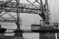 Black and white photograph of Newport Transporter Bridge over the River Usk Royalty Free Stock Photo