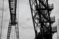 Black and white photograph of Newport Transporter Bridge over the River Usk Royalty Free Stock Photo