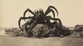 Vintage Sci-fi Inspired Black And White Spider Photo
