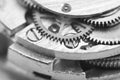 Black and white photography. Background with metal gear wheels. Macro Royalty Free Stock Photo