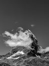 Black and White Photography of Clouds swirling around Matterhorn peak Royalty Free Stock Photo