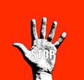 Photography of male left hand palm with word Stop Royalty Free Stock Photo