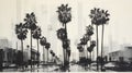 Black And White Photorealist Palm Trees In City: A Stunning Artistic Depiction