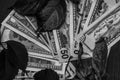 Black and white photos of dollars, in a vintage style. Royalty Free Stock Photo