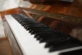 Black and white piano keys in perspective background. Old wooden musical instrument. Creative musician photo Royalty Free Stock Photo