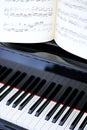 Black and white piano keys and sheet music Royalty Free Stock Photo