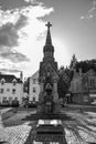 Black and white picture of Atholl Memorial Fountain at the market place in Dunkeld, Perth and Kinross, Scotland (United Kingdom)