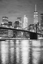 Brooklyn Bridge and Manhattan at night, New York City. Royalty Free Stock Photo