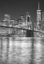 Black and white picture of Brooklyn Bridge at night  New York City  USA Royalty Free Stock Photo