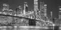 Black and white picture of Brooklyn Bridge at night  New York City  USA Royalty Free Stock Photo