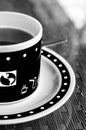Black and white picture coffee cup with world globes, Thailand Royalty Free Stock Photo