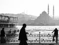 Black and white picture of Istanbul Turkey, cityscape, city atmosphere