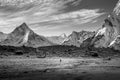 A man trekking to chola pass with beautiful Ama Dablam viewpoint in the morning (EBC, Everest, Himalaya, Nepal)