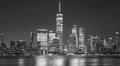 Black And White Picture Of Manhattan Skyline At Night, New York City, USA